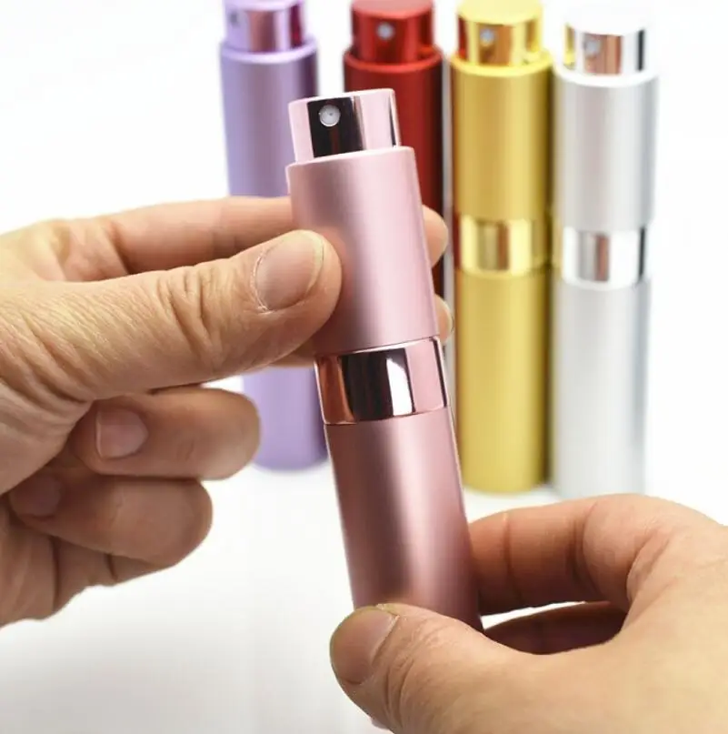 10ml Twist Mini Travel Portable Aluminum Refillable Spray Perfume Bottle Empty Containers With Atomizer LX3023