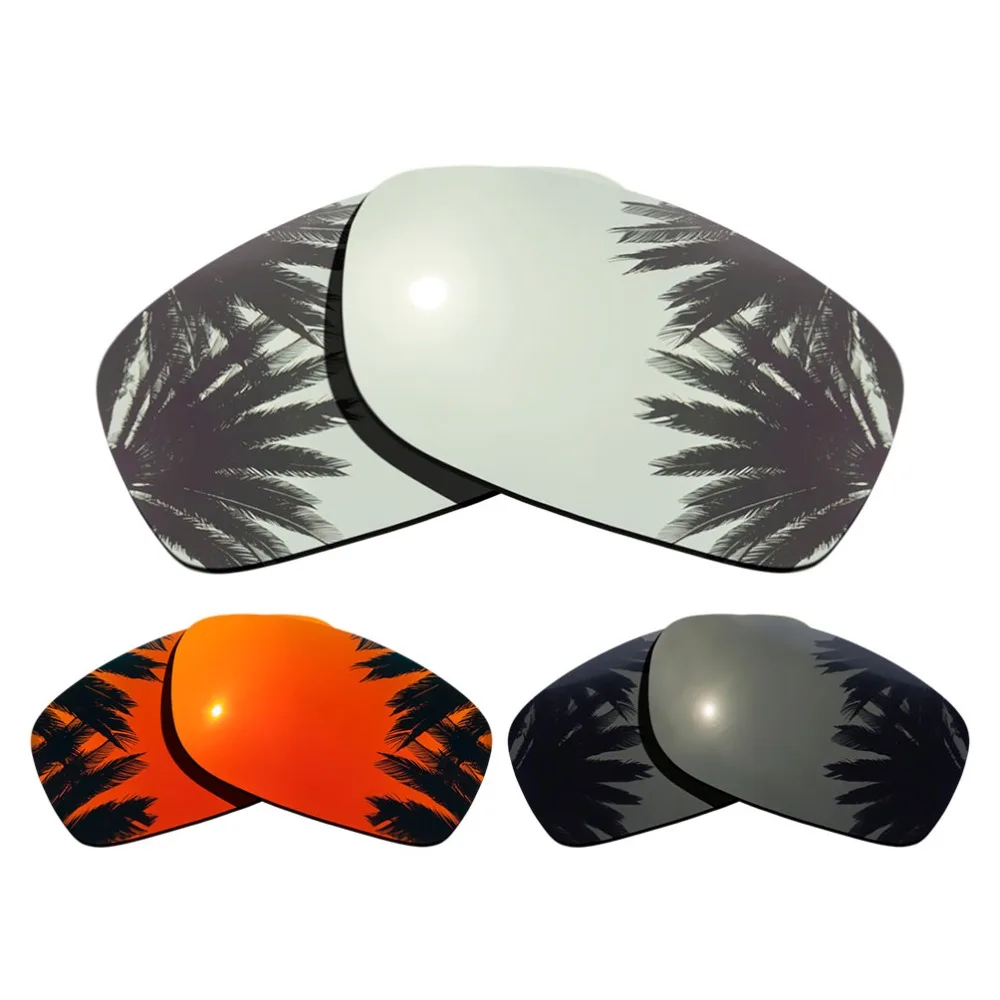 (Silver+Black+Orange Red Mirrored Coating) 3-Pairs Polarized Replacement Lenses for Fives Squared 100% UVA & UVB Protection