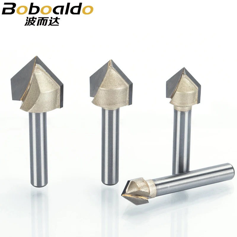 1pcs 1/2 1/4 Shank V Type slotting cutter Professional Router Bits for wood 90 Deg Tungsten Woodworking Carving Tool