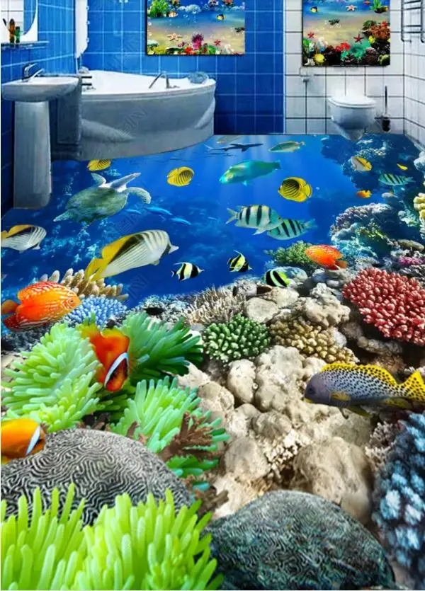 

3d wallpaper floor Custom Underwater World wallpapers Bedroom Living Room flooring vinyl pvc tiles self adhesive mural wallpaper