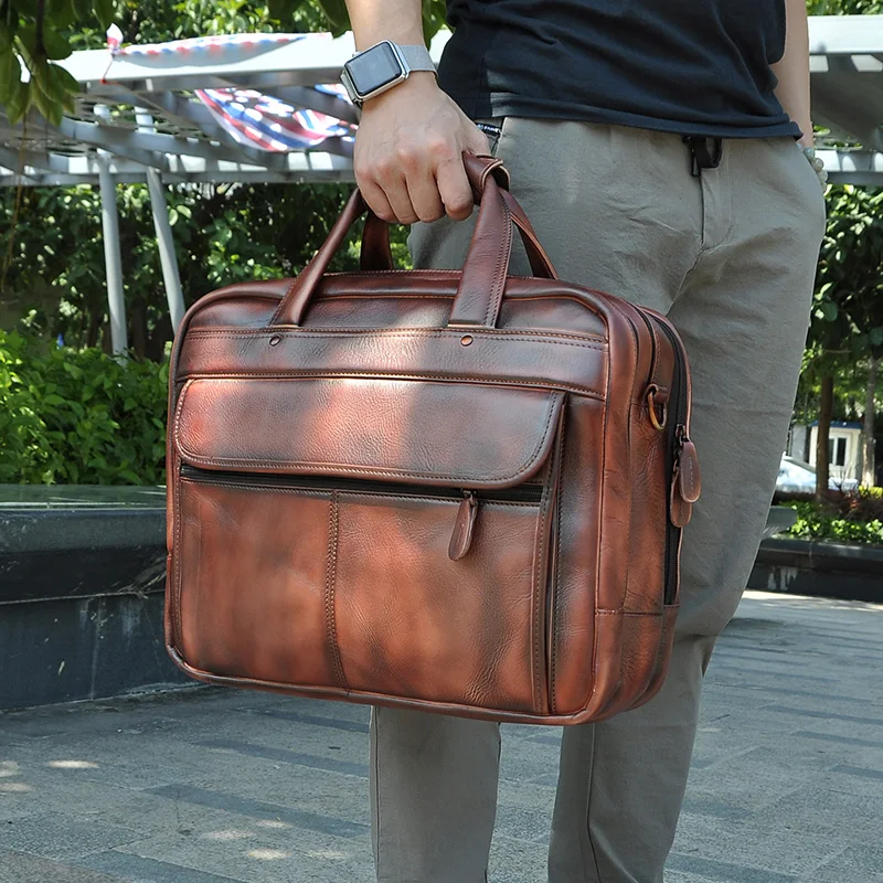 

Men Original Leather Business Briefcase Attache Messenger Bag Male Design Travel Laptop Document Case Tote Portfolio Bag 7146