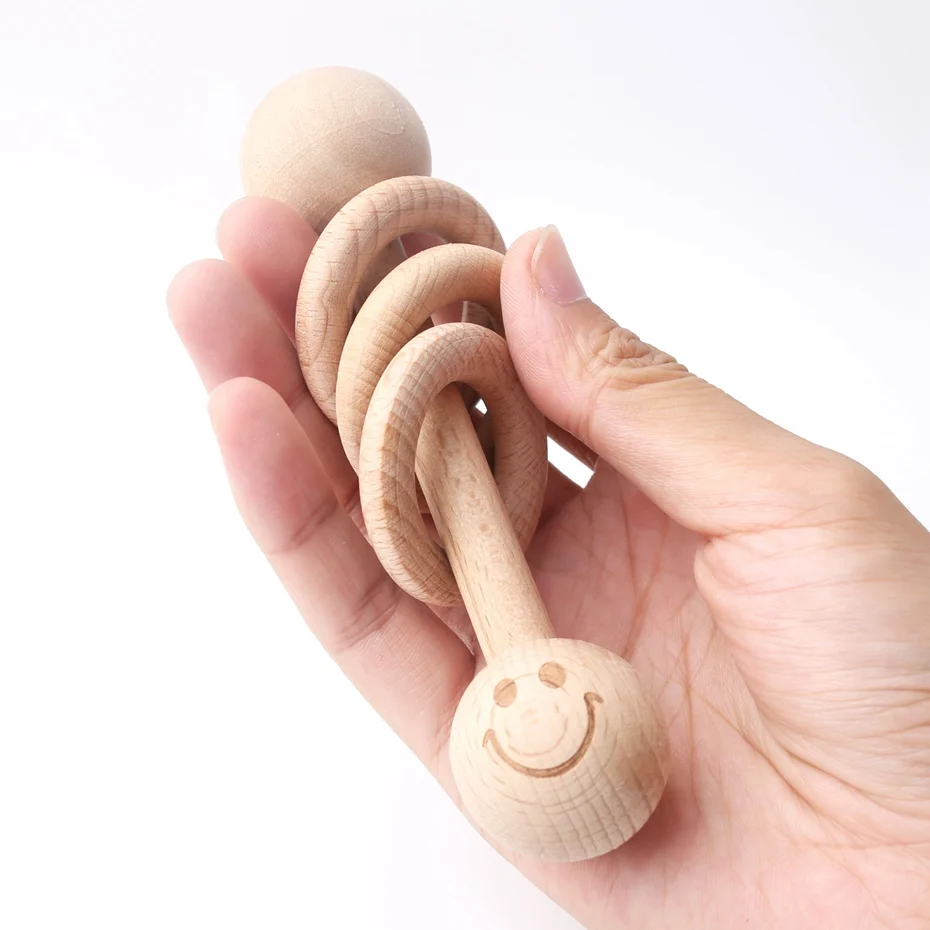 10pcs Beech Wooden Rings Teether Rattle Toys Safe and Natural Baby Shower Gift Soothe Baby Nursing Accessories Teething