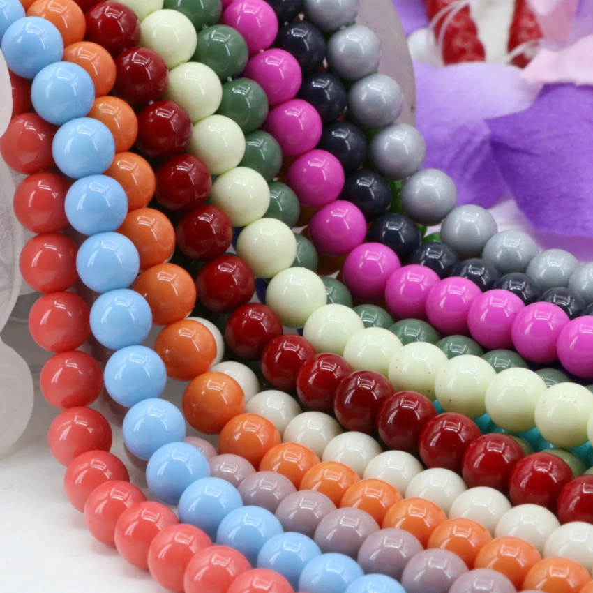 Charms candy color bake paint glass round 8mm loose beads women handmade diy necklace/bracelet spacers accessories 15inch B3250