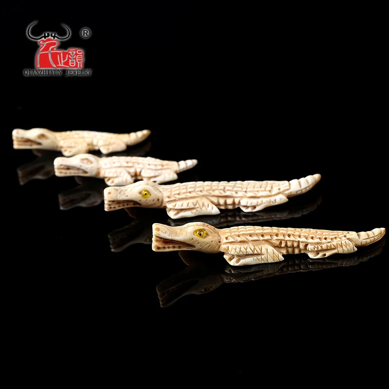 Handmade Carved Crocodile Yak Bone Beads for Jewelry Making Vintage Charms DIY Jewelry Accessory 70mm /100mm