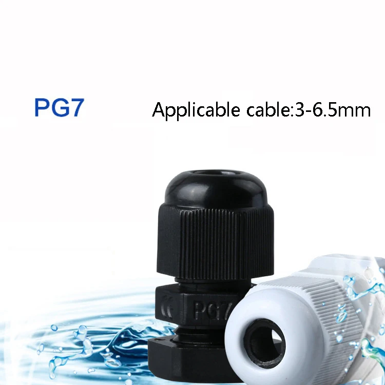 10pcs/lots PG7 Black/white Plastic Nylon Waterproof Cable Glands Joints IP68 cable connector for 3-6.5mm cable