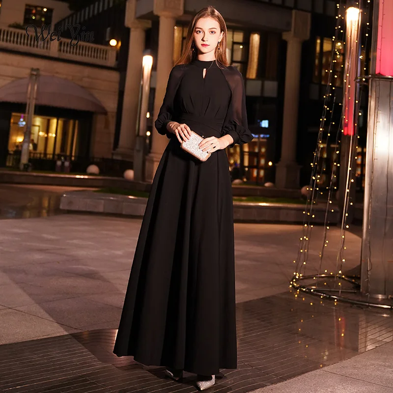 

weiyin Black Wine Red Formal Evening Dresses Women's Autumn Elegant High-Neck Long Sleeve Prom Evening Party Gowns WY1061