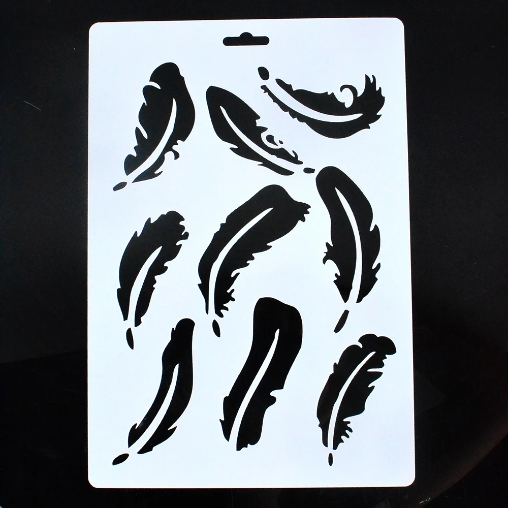 Feather Stencils For Painting Wall Scrapbooking Embossing Decorative Album Paper Cards Airbrush Stencil Template 17*26cm