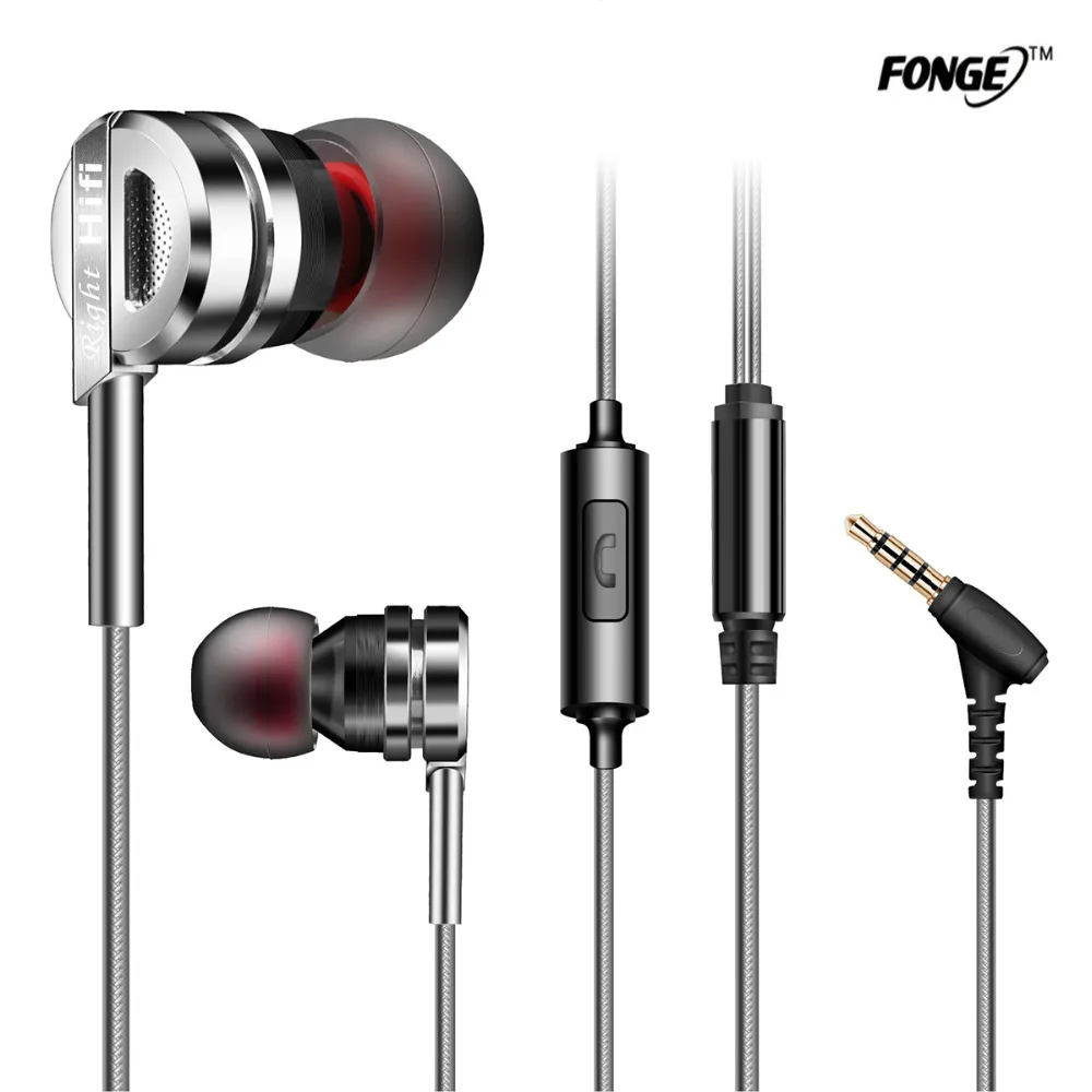 

Fonge Universal HiFi In Ear Earphone Metal Stereo Bass Earphone with Microphone for 3.5mm Mobile Phone MP3 MP4 Noise Cancelling