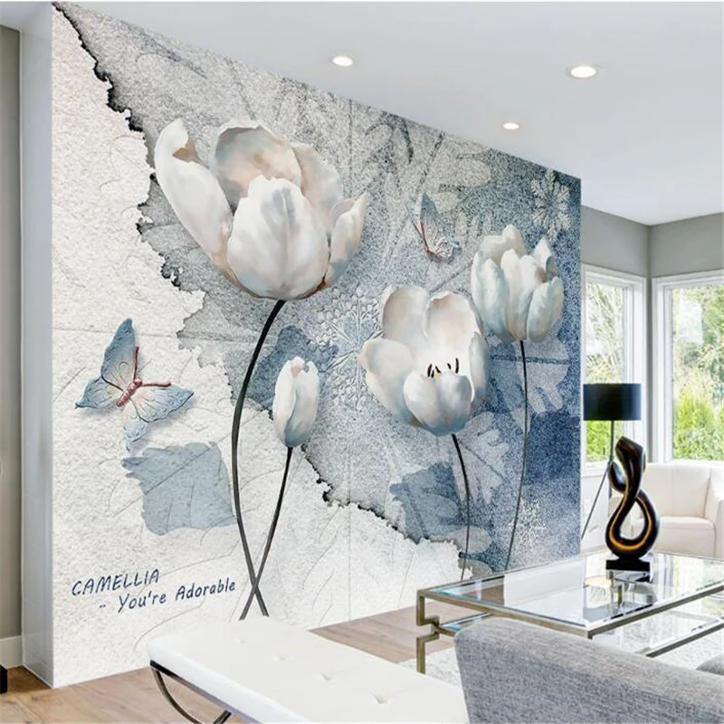 wellyu  papel de parede 3d  Custom wallpaper  Fresh Nordic wind snow bouquet background wall  wall papers home decor  behang