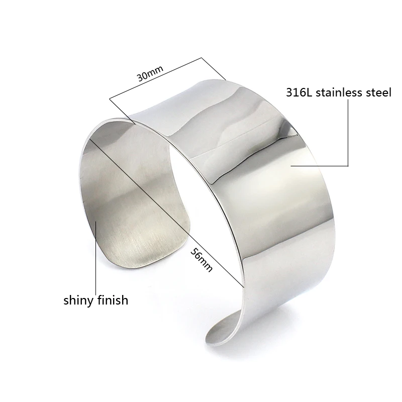 COUYA 2017 new Fashion promotion stainless steel wide plain shiny cuff bangle bracelets for women jewelry Free shipping