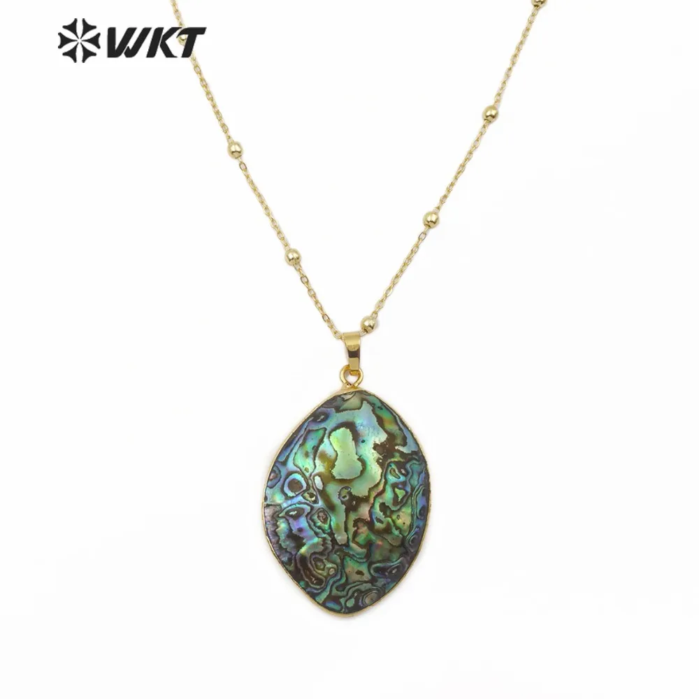 

WT-JN080 Abalone Shell Necklace Egg Shape Paua Gold Trim Pendant Coloful Sea Jewelry For Women Fashion Accessories