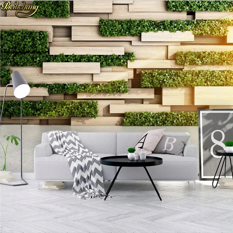 

beibehang Custom wallpaper mural 3D stereo Nordic wood green plant mural TV background wall papers home decor papel de parede