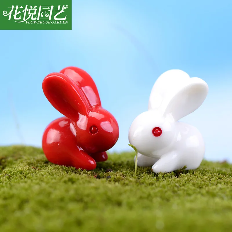 10pcs Red and White Rabbit Doll Fairy Garden Miniatures DIY assembles toys figurines Moss micro-landscape kids gifts Home Decor