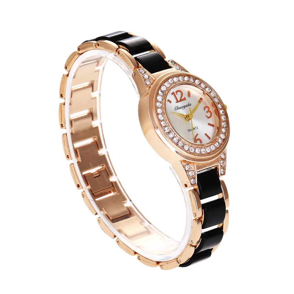Chaoyada relógios de pulso femininos da moda, aço inoxidável, pulseira, relógios de pulso para mulheres o84