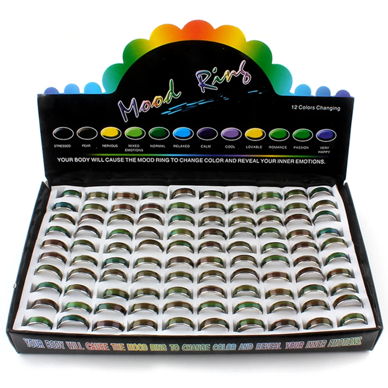 100pcs Wholesale  Change Color Mood Rings Temperature Changable Color Ring Free Shipping+Display box