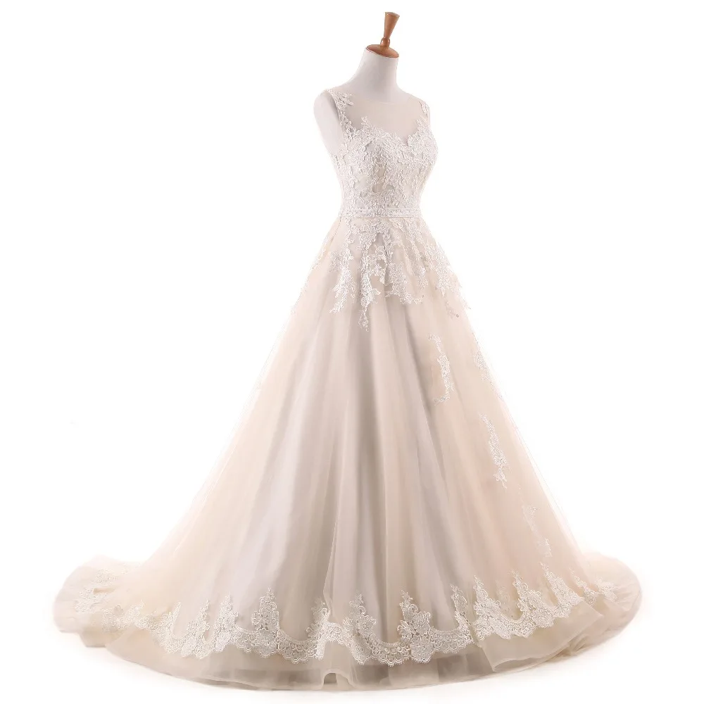 Koronka w stylu vintage suknia ślubna linia 2020 Backless aplikacje koronki długość podłogi tiul Vestido De Noiva Robe De Mariage suknie ślubne