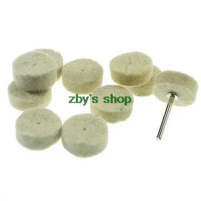 Almohadillas de ruedas de pulido de lana de fieltro, 1/2 ", con vástago de mandril de 3,2mm de diámetro, 10 Uds.