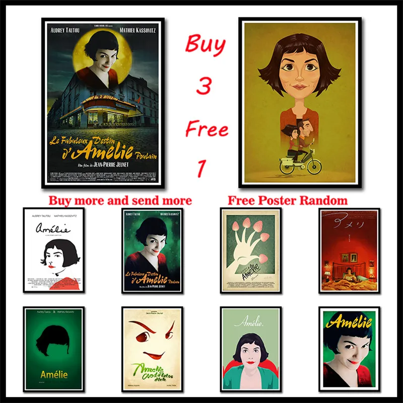 Amelie Audrey Tautou French romantic Film Living Room Bar Hotel Wall Decorative Painting Coated paper Poster Frameless