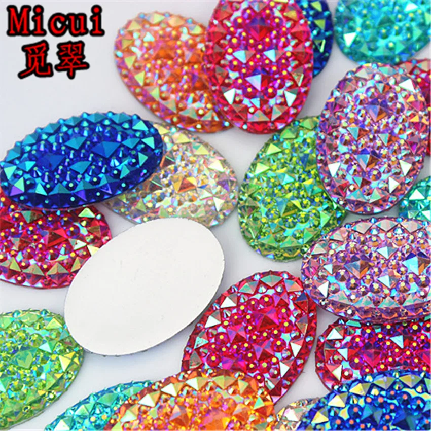 Micui 10PCS 20*30mm AB Crystals Resin Rhinestones Oval Flatback Stone Beads DIY Scrapbooking Crafts Garment Decoration MC519