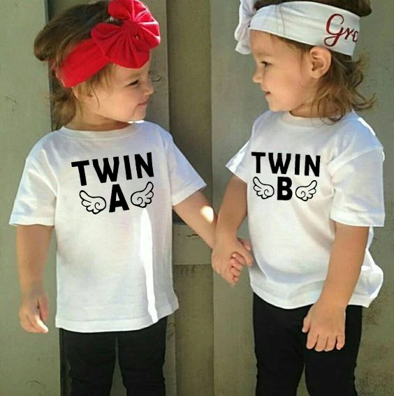 Twin A & Twin B White Baby Kids Short Sleeve T Shirt Boys Girls Summer Twin  Toddler Tops Tees  Friends Twin Kids T-shirts