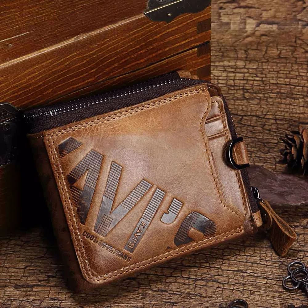 KAVIS Crazy Horse Genuine Leather Wallet Men Coin Purse Male Cuzdan Walet Portomonee PORTFOLIO  Perse Small Pocket money bag