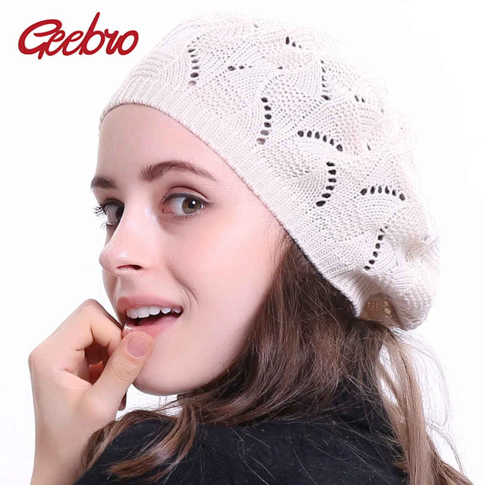 Geebro Damski beret z dzianiny w jednolitym kolorze Damskie berety francuskiego artysty Berety Wiosna Casual Cienkie akrylowe berety dla kobiet