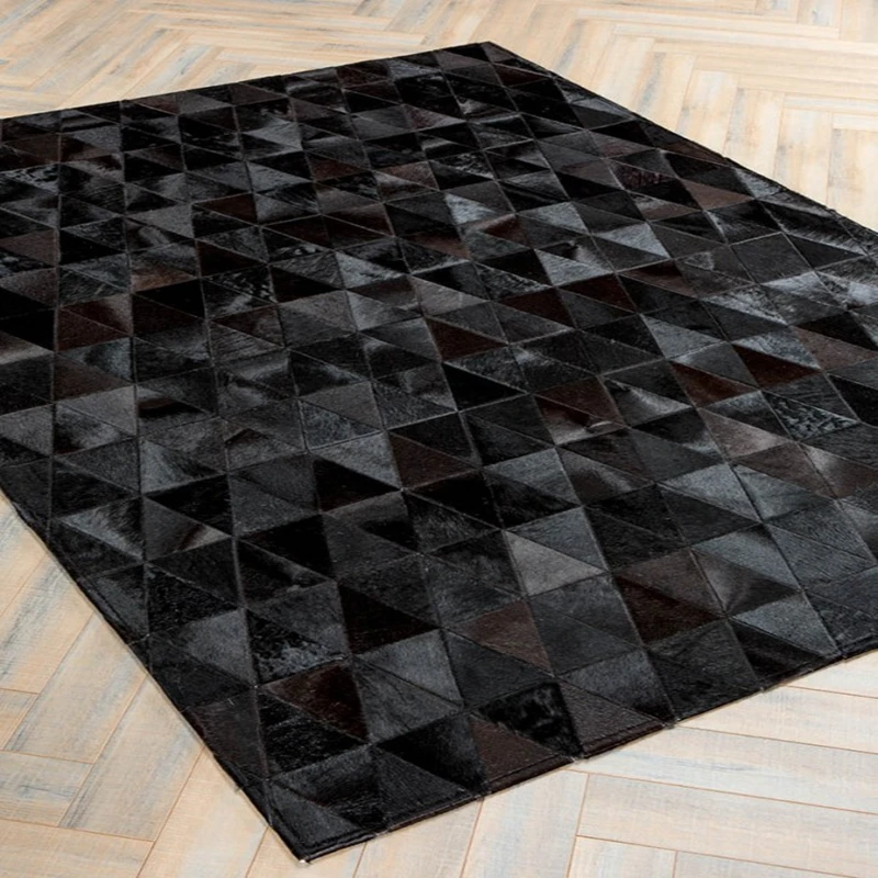 

Customized American Style Seamed Patchwork 100% natural Cowhide Rug Carpet modern Black Triangle Home Sofa decor , NP-14