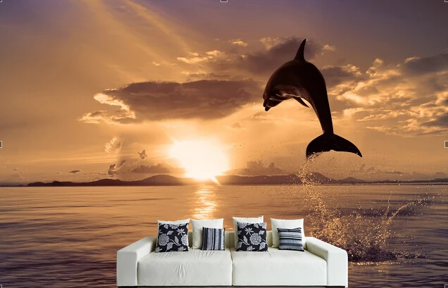 

Custom wallpaper for children. Dolphin Sunset .3D Wallpaper mural for children's room living room kitchen wall PVC wallpaper