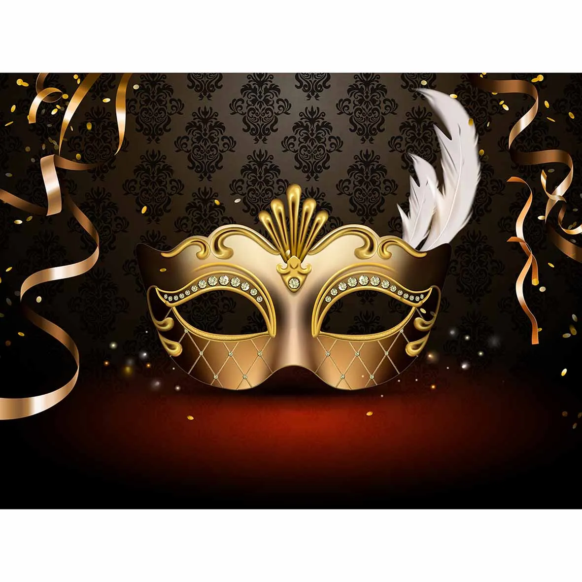 Allenjoy Masquerade Party Feather Golden Damask Backdrop Ribbons Background Vinyl photography Banner Photo Studio Props