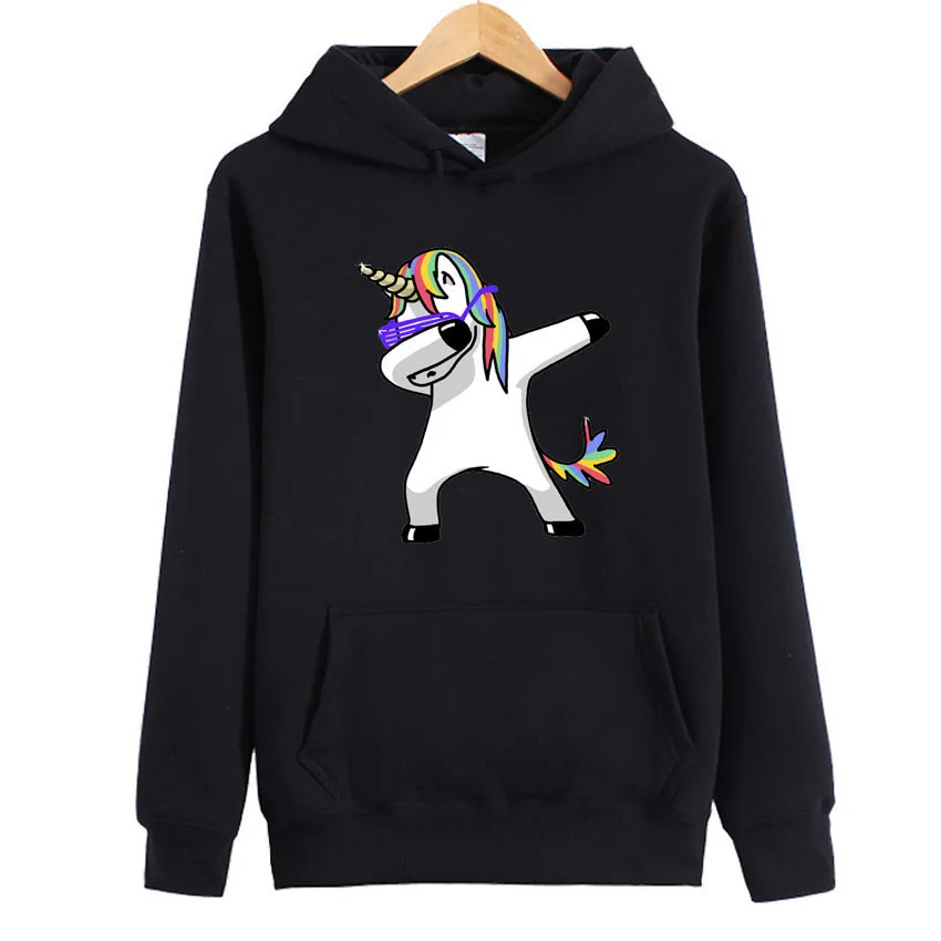 

[EL BARCO] Unicorn Cartoon Hoodie Sweatshirts for Women Winter Cotton Black White Kawaii Female Pullovers Girl Casual Coat Tops