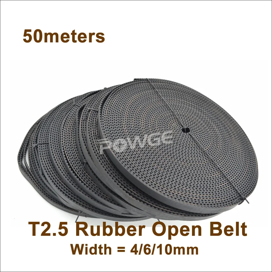 POWGE 50meters T2.5 Timing Belt W=4/6/10mm T2.5 Open Synchronous Belt Trapezoid Timing Belt T2.5 Timing Pulley T2.5-6 T2.5-10