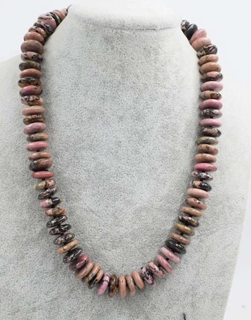 

rhodonite pink roundel 14*4mm necklace 18" nature FPPJ beads wholesale discount