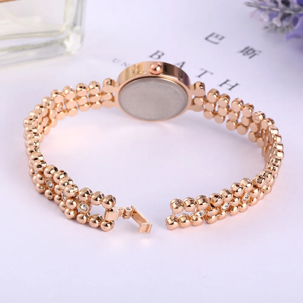 2023 New Women\'s Watches Luxury Brand Heart Crystal Beads Bracelet Watch Ladies Wrist Watch Women Small Rosy Gold Quartz Watches