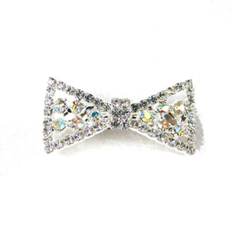 Fashion AB color rhinestone 42x25mm bow charm pet barrette hairwear ornament jewelry accessory new free shipping 6pcs lot