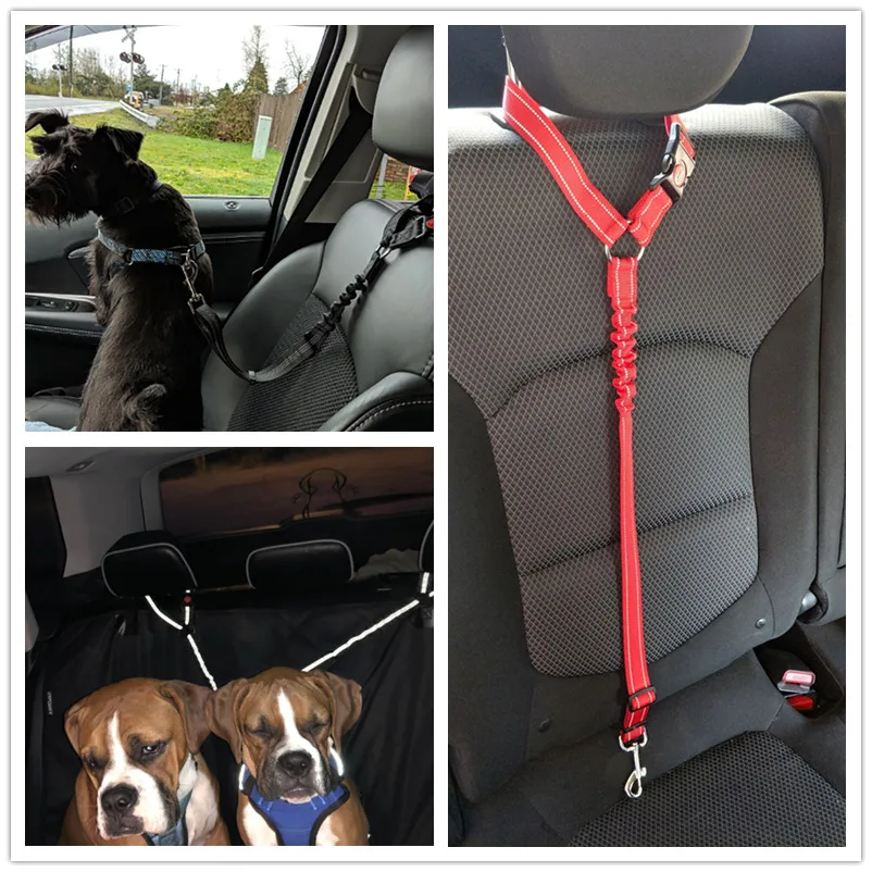 Benepaw Adjustable Reflective Dog Seat Belt Car Elastic Bungee Headrest Restraint Pet Dog Safety Belt Vehicle Travel Daily Use