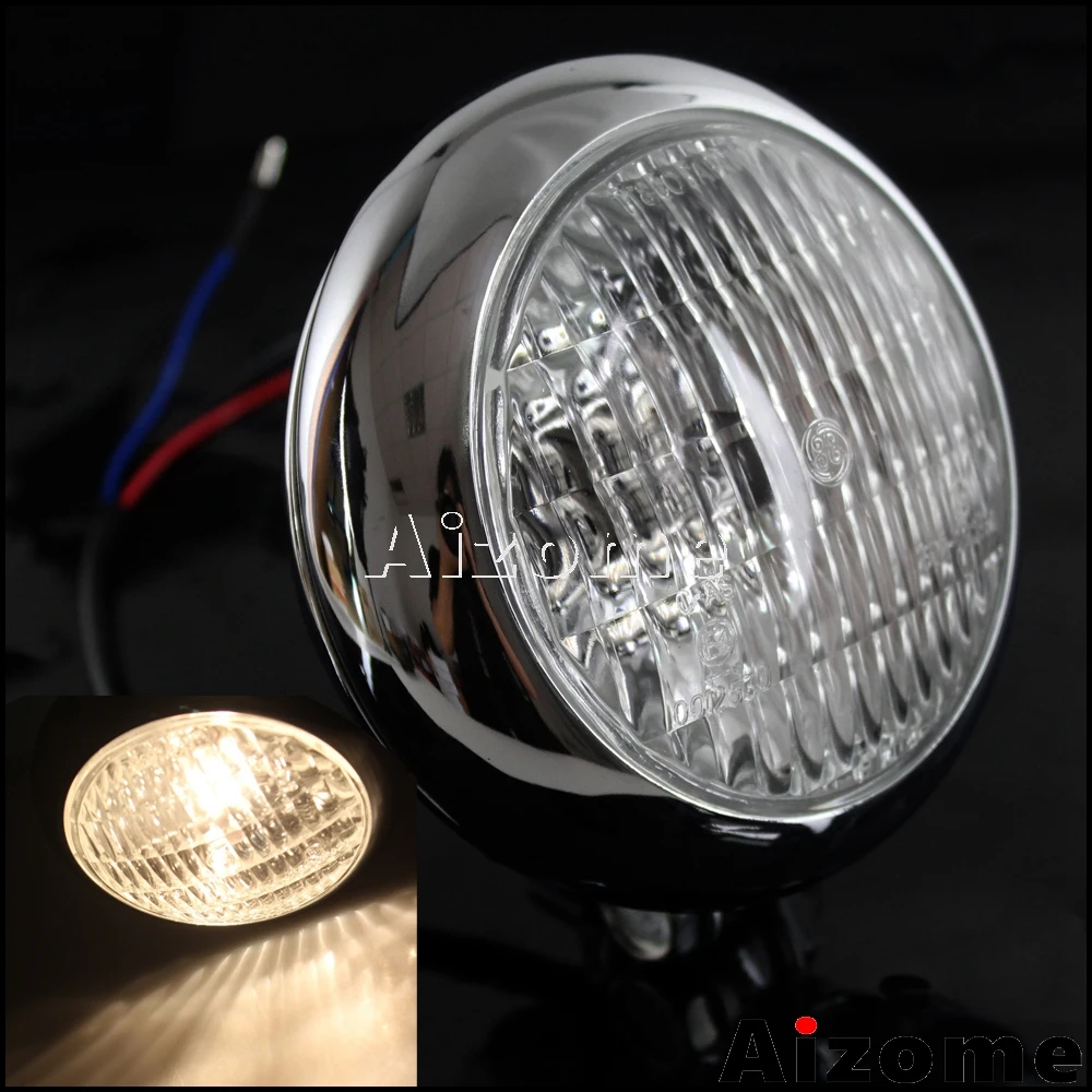 For Harley TRI XS650 Retro Headlamp Chrome Front Headlight Motorcycle 12V H4 Headlight For BSA Cafe Racer Bobber Chopper Custom