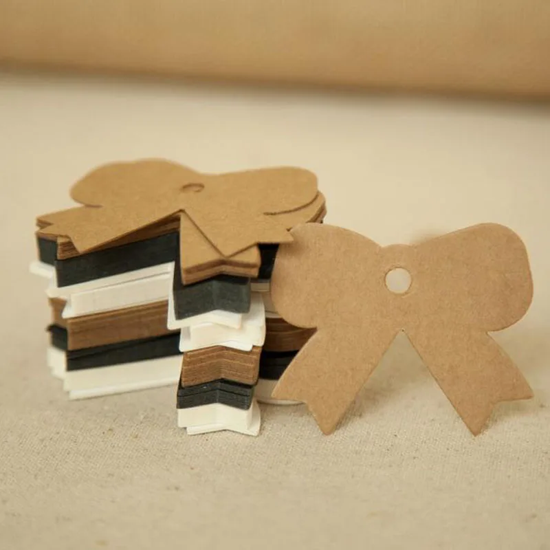 100Pcs DIY Kraft Paper Tags Bow Label Luggage Christmas Wedding Party Note Decoration Hang tag Kraft Gift 6x5cm