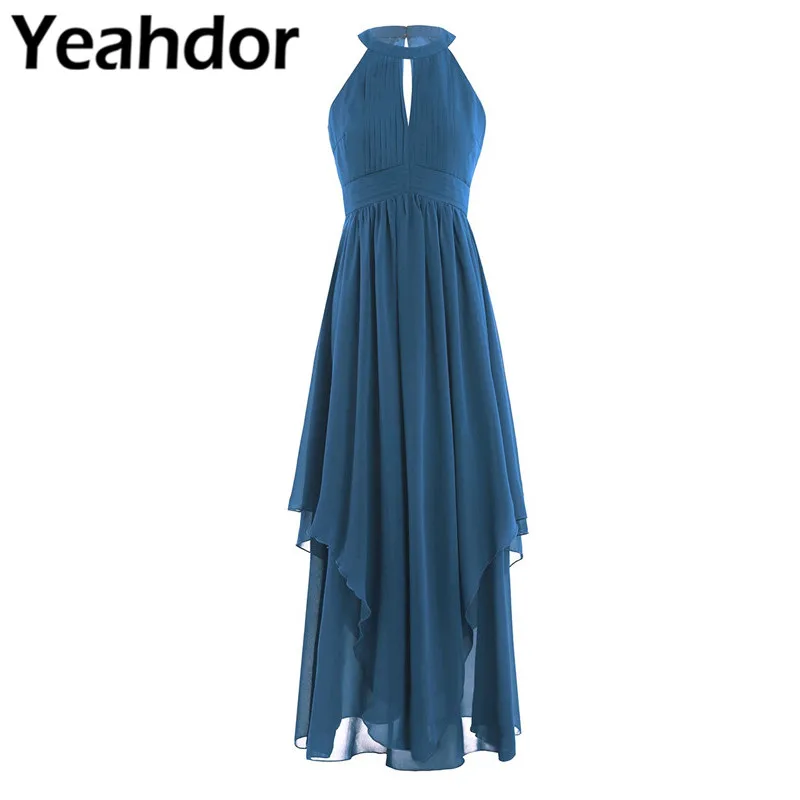 

Womens Ladies Bridesmaid Dress Sleeveless Halter Chiffon Dress Pleated Party Prom Gown Wedding Pageant Elegant Party Vestidos