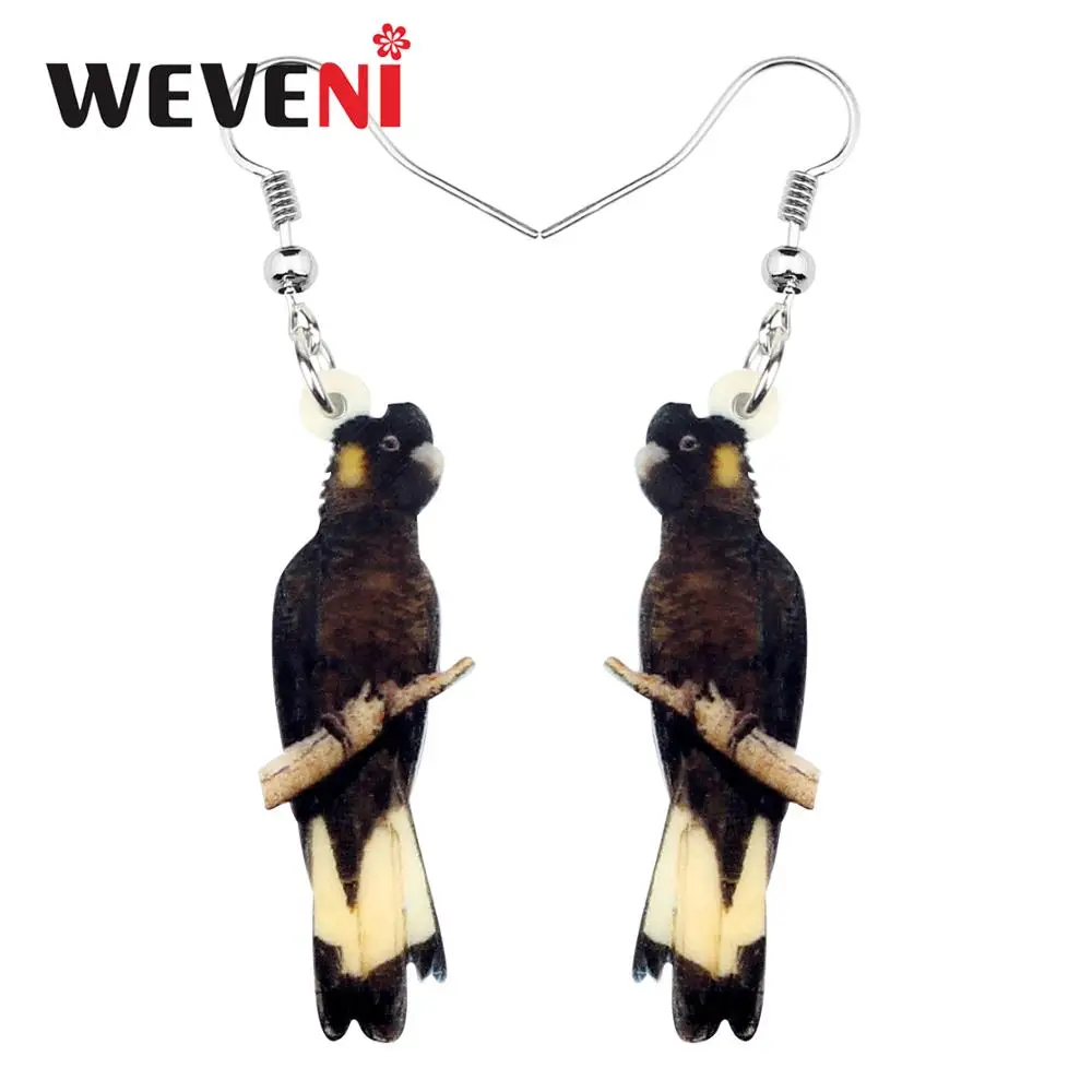 WEVENI Acrylic Australian Cute Yellow-tailed Black Cockatoo Bird Earrings Dangle Drop Unique Jewelry For Women Girls Party Gift