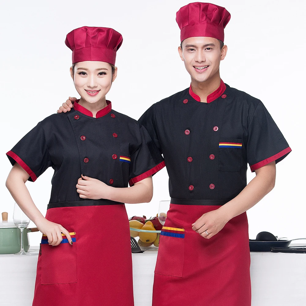 Sommer Kurz-sleeve Atmungs Zweireiher Koch Jacke Männer Hotel Küche Kochen Anzug Restaurant Arbeit Kleidung Werkzeug Uniform 9