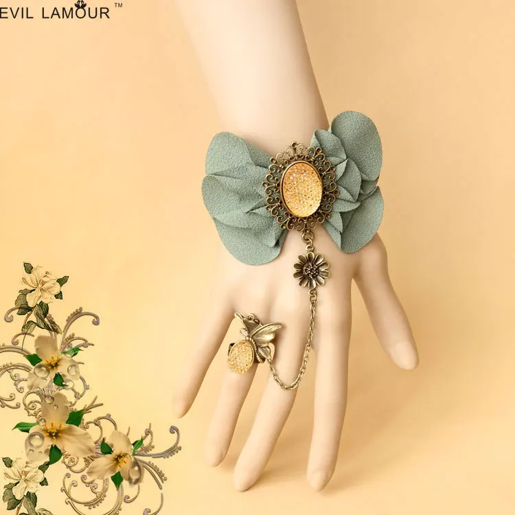 Princess Lolita jewelry vintage laceBracelet ButterflyRing  set  fashion orchid flower crystalRing  yarn flowerBracelet WS-244