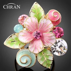 Chran Fashion Enamel Flower Rings for Women Wholesale Gold Color  Shining Crystal Party Jewelry Rings