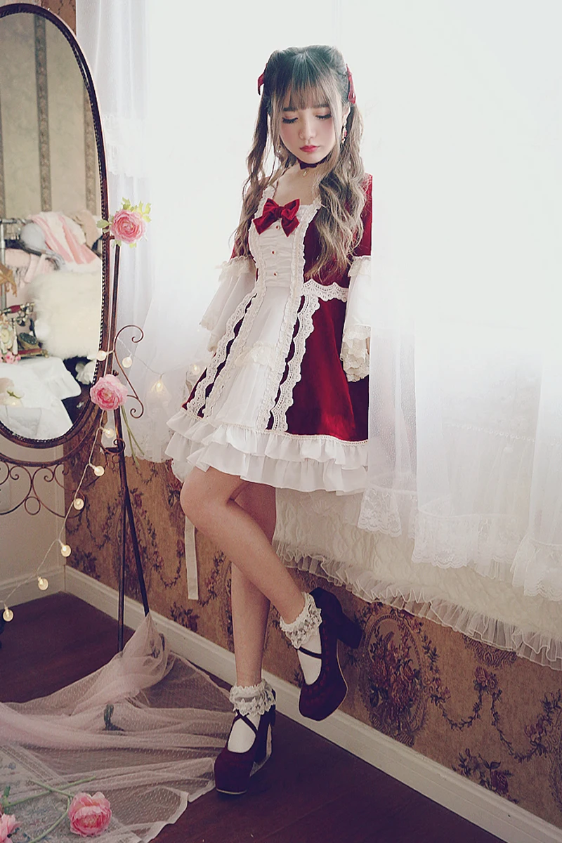 

Princess sweet lolita Bobon21 European palace style one-piece lace dress vintage style A-line dress Knee - length D1448