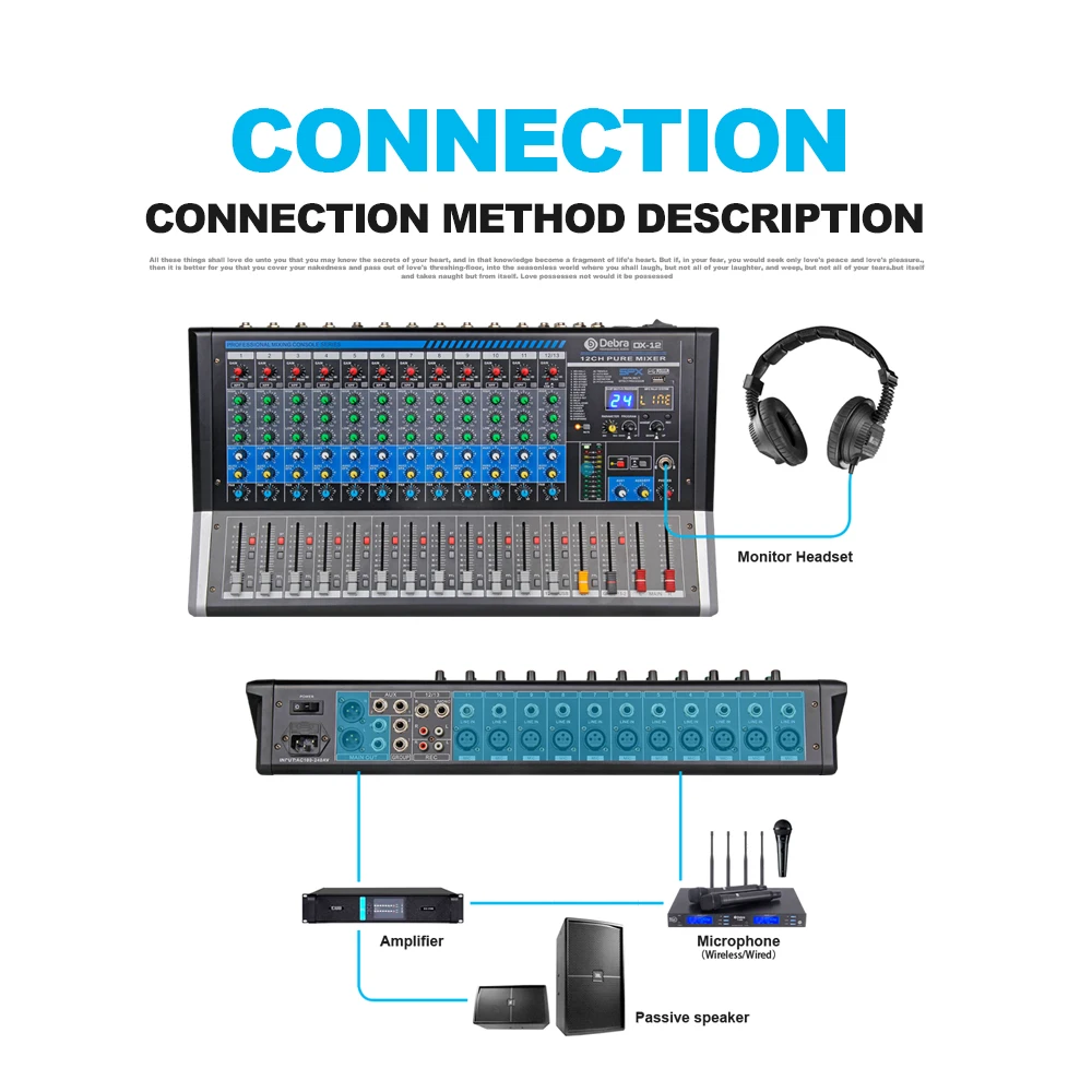 ديبرا الصوت DX-12 12 قناة جهاز مزج الصوت DJ تحكم مجلس الصوت مع 24 DSP تأثير USB بلوتوث XLR جاك Aux المدخلات