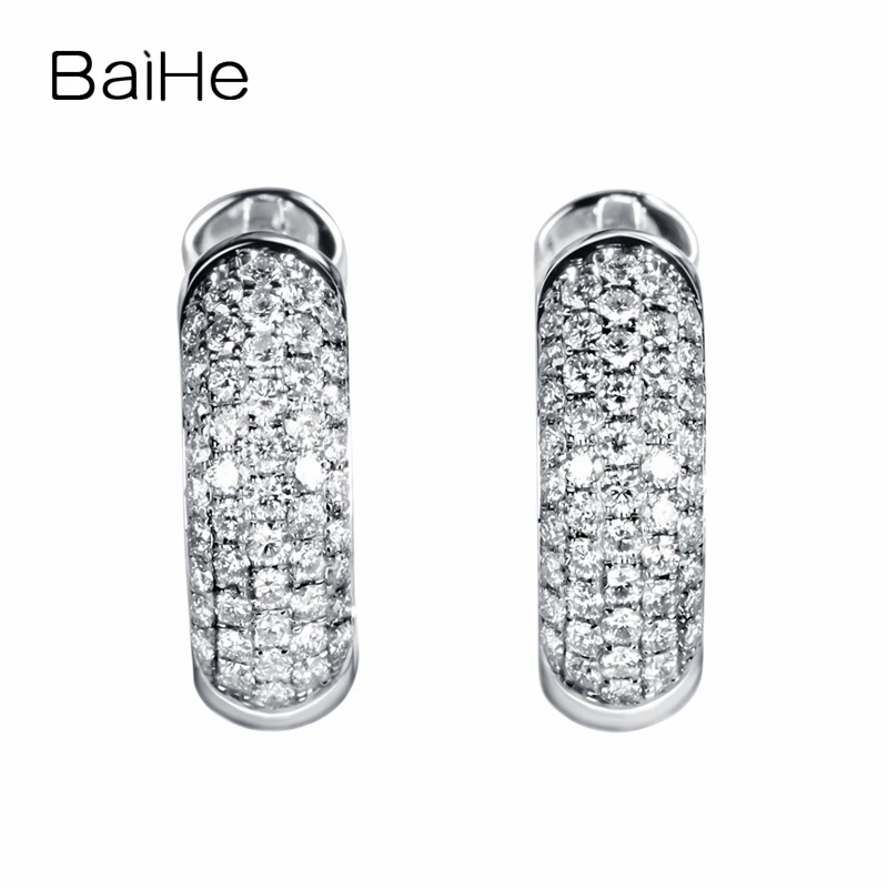 BAIHE Genuine Solid 14K White Gold H/SI Natural Diamond Stud Earrings Women Trendy Party Fine Jewelry kolczyki pendientes mujer