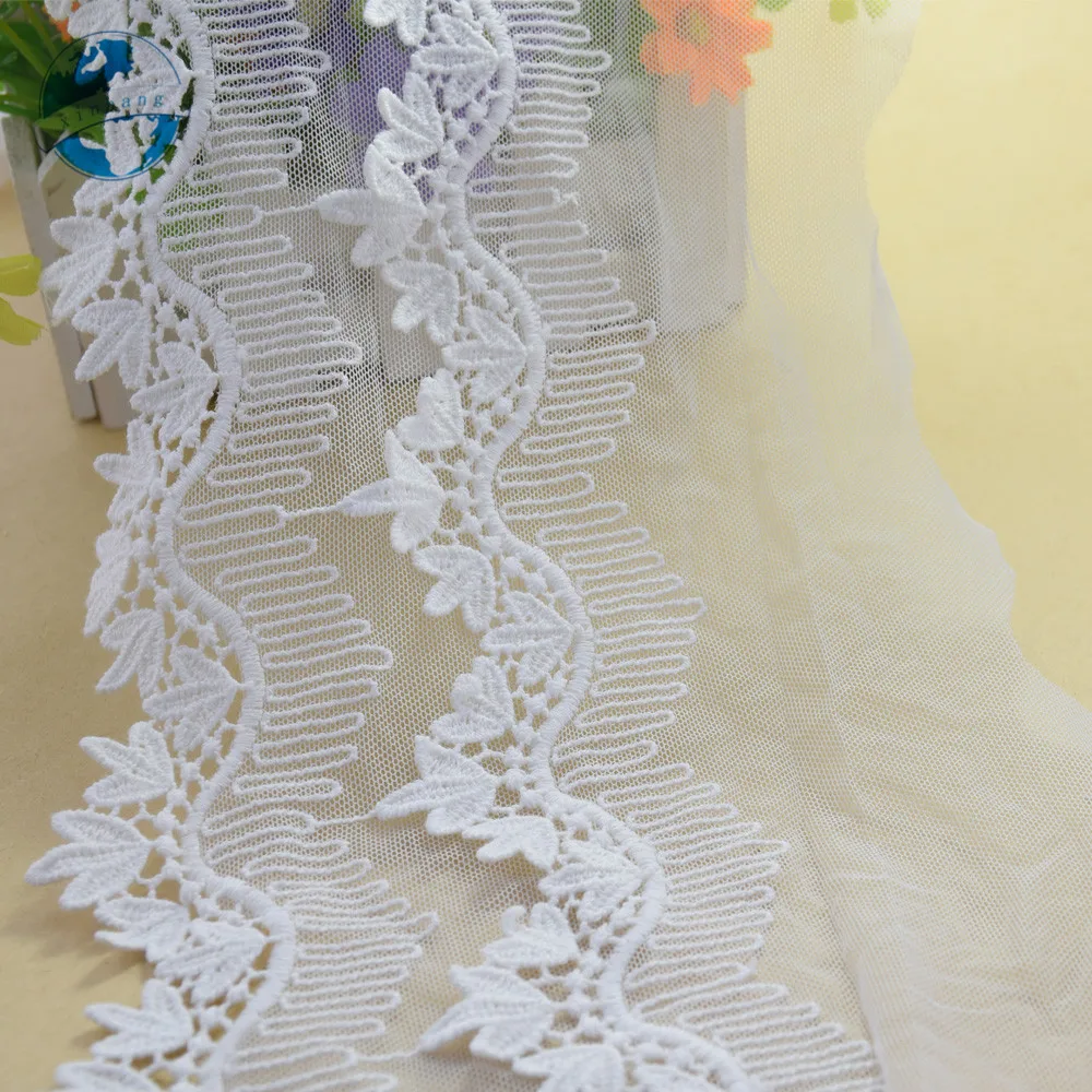 17cm Double Layer Cotton Embroid Llace Sewing Ribbon Guipure Trim Fabric Warp Knitting Garment Accessories African lace#3013