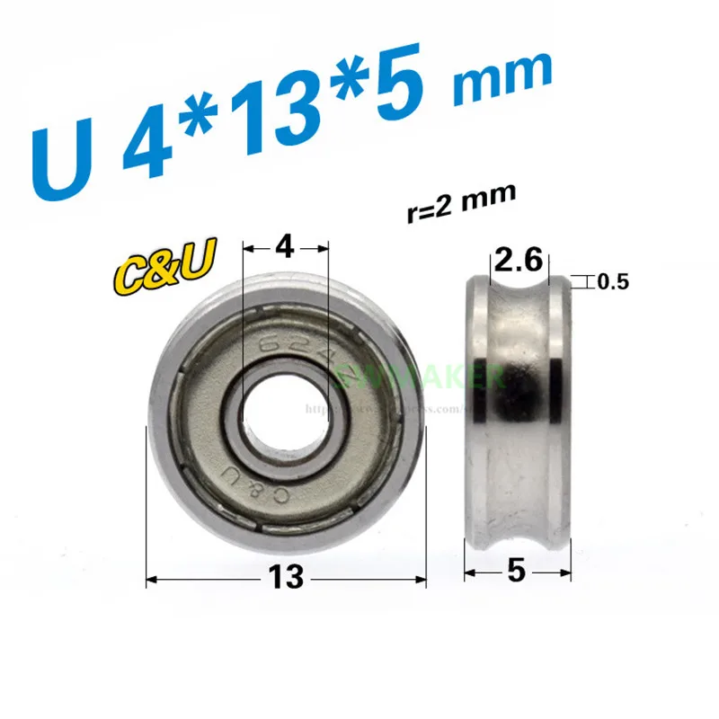 1pcs 4*13*5mm U groove V type concave wheel, humanistic C&U bearing 624ZZ non-standard pulley/crane/guide wheel/rolling wheel