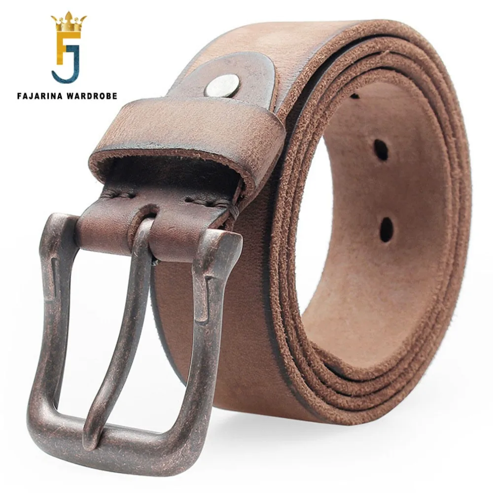 FAJARINA Top Quality Unique Retro Styles Pin cinture Jeans Mens Pure Green Real Geunine Leather Belt for Men 3.8cm larghezza N17FJ288