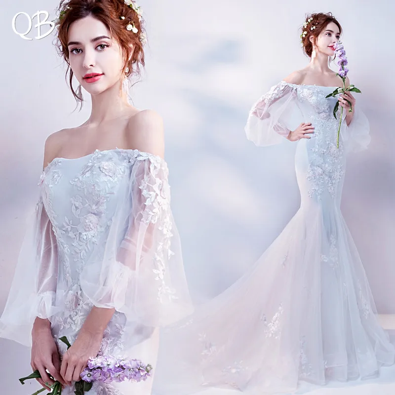 Meerjungfrau Tüll Spitze Blumen Appliques Sexy Elegante Hochzeit Kleider 2019 Neue Mode Braut Kleider Hochzeit Kleider WE47