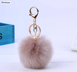 New Women Fur Key chain Car Keychain Pom Pom 8cm  pompom  13 Colors with pearl Bag charm Cute Car Key Ring Jewelry #16002